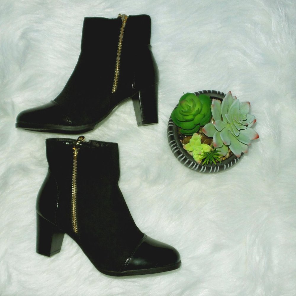 Double Zipper Black Ankle Boots
